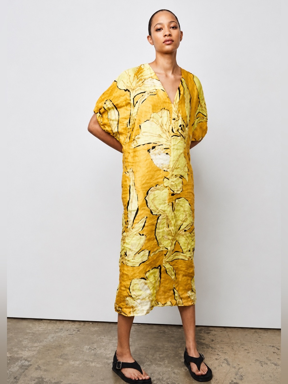 ZARA ZW COLLECTION PALM PRINT DRESS WITH POCKETS SZ SM